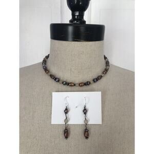 Freshwater Pearl Brown & Gray 15" Necklace Dangle Earrings Set